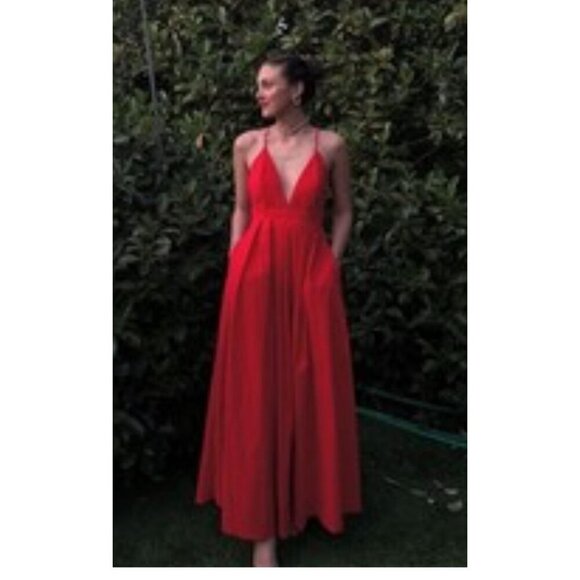 Zara Red Long Maxi Dress Crisscross Open Back V-Neck Bloggers Favorite Size XS/S - Picture 2 of 14